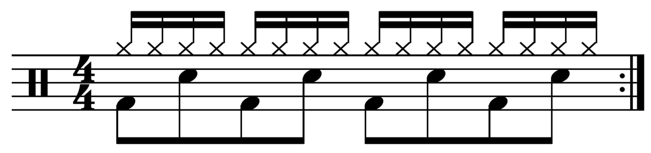 Double-time: notice the snare moves to the 