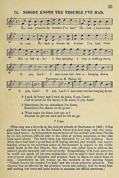 Slave Songs of the United States, New York 1867, Nobody Knows the Trouble I