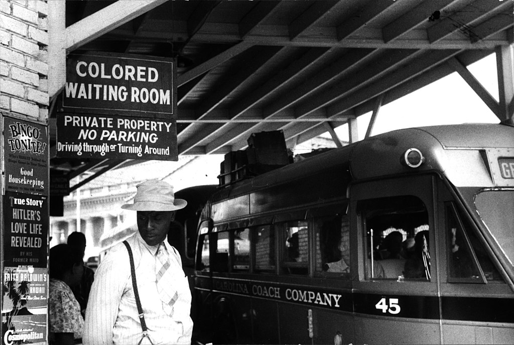 Sign for the "colored" waiting room at a bus station in Durham, North Carolina, May 1940